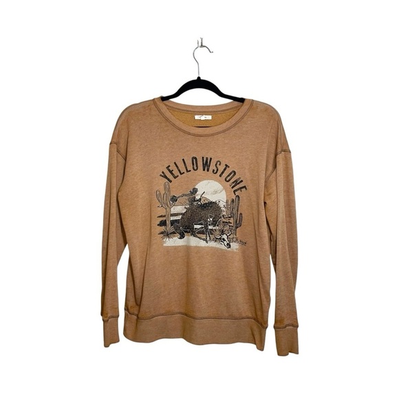 Maurices Tops - Maurices Mustard Yellow Western Yellowstone Graphic Sweatshirt Medium Women’s